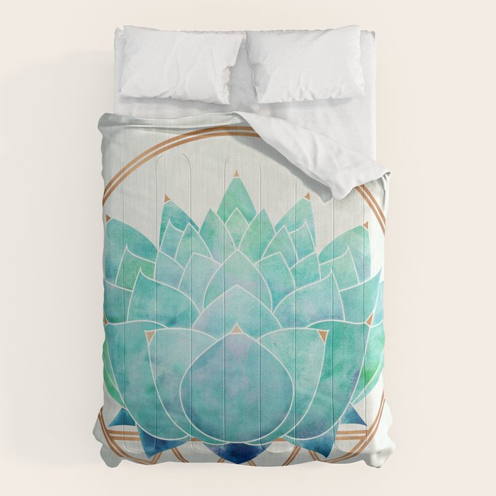 Modern Succulent with Metallic Gold Watercolor Comforter Gallery Image 6