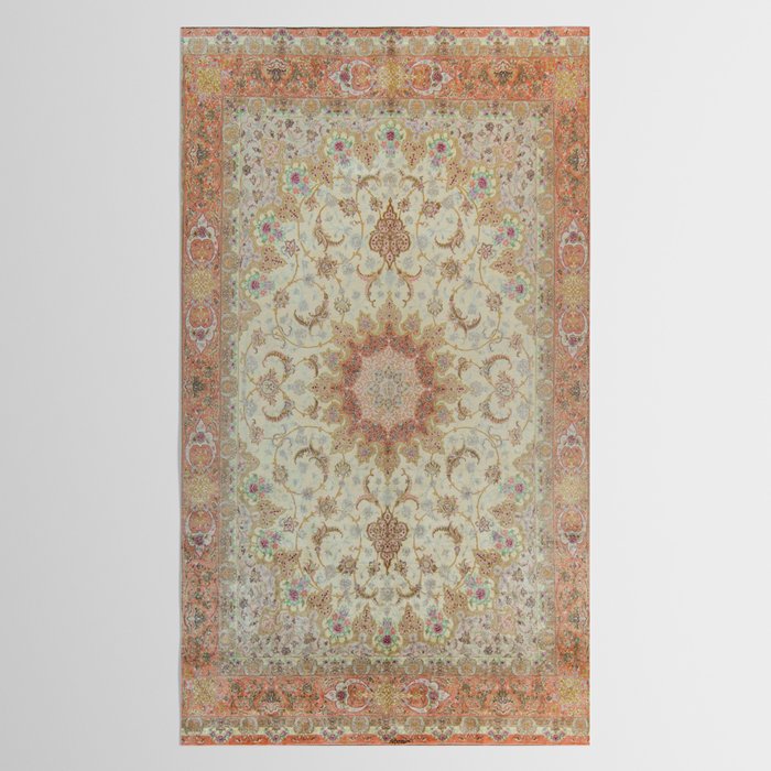 Peach Parsa Antique Persian Carpet Tablecloth Gallery Image 2