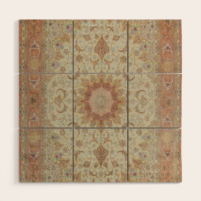 Peach Parsa Antique Persian Carpet Wood Wall Art Gallery Image 1