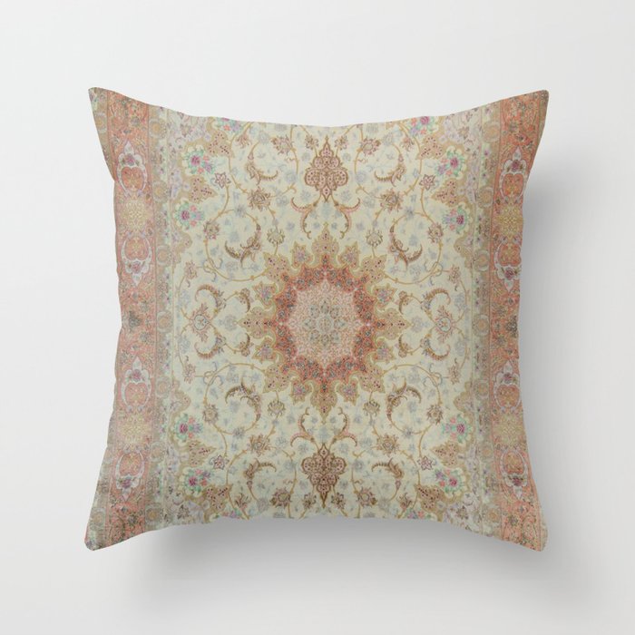 Peach Parsa Antique Persian Carpet Throw Pillow Gallery Image 1