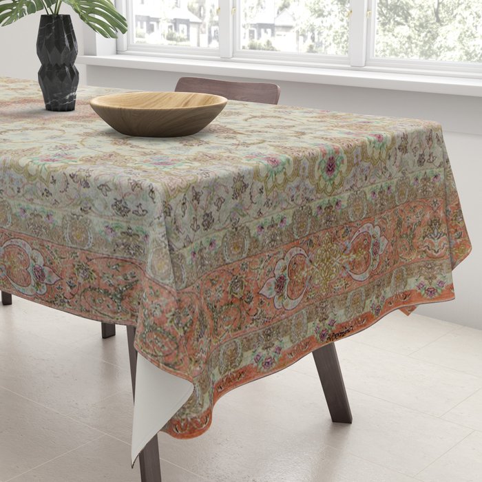 Peach Parsa Antique Persian Carpet Tablecloth Gallery Image 3