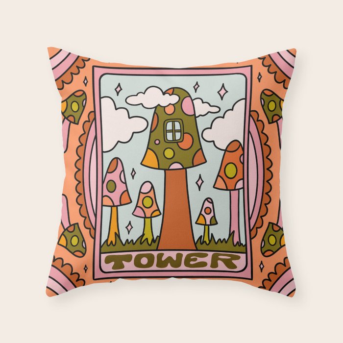 16. Tower Tarot Mushroom Throw Pillow Gallery Image 6