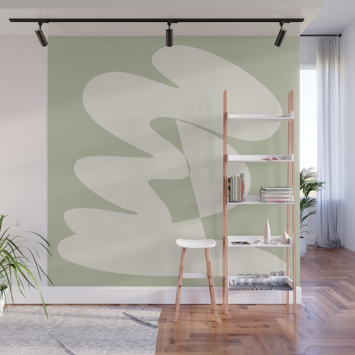 Minimalist Modern Abstract Expressionism in Sage Wall Mural Gallery Image 1