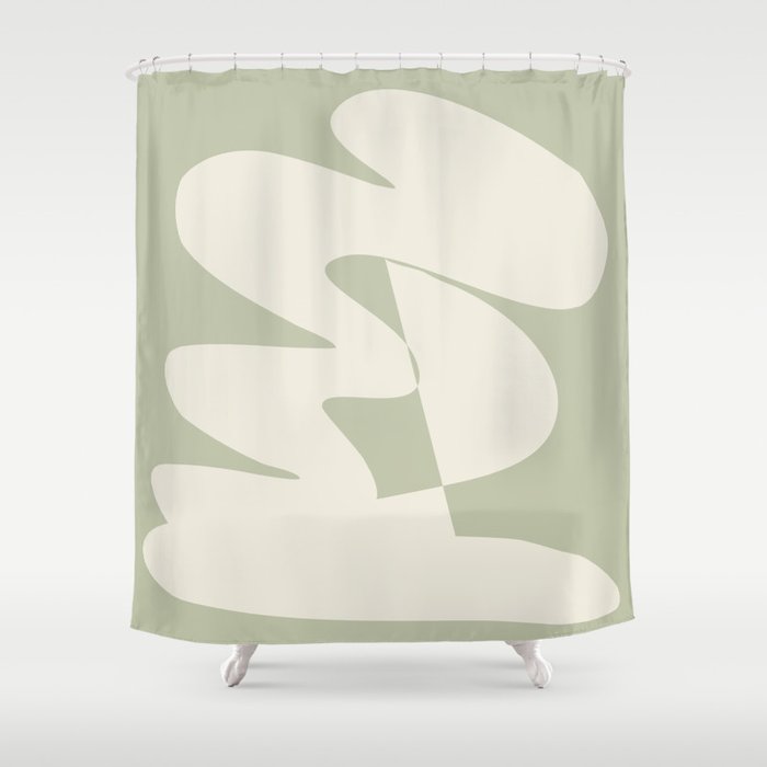Minimalist Modern Abstract Expressionism in Sage Shower Curtain Gallery Image 1