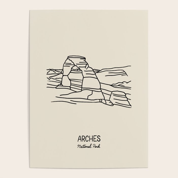 Arches National Park Black on Cream Poster Gallery Image 1