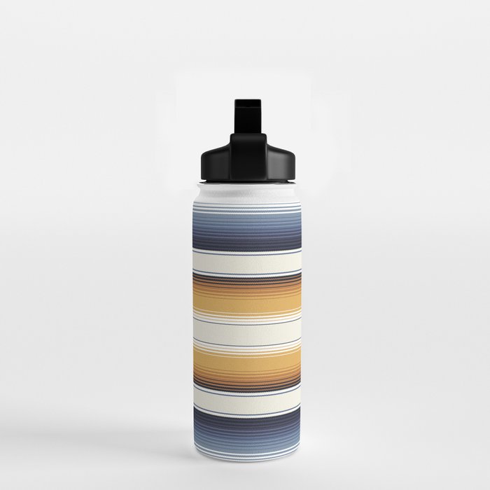 Indigo Blue, Amber Brown and Navajo White Southwest Serape Blanket Stripes Water Bottle Gallery Image 2