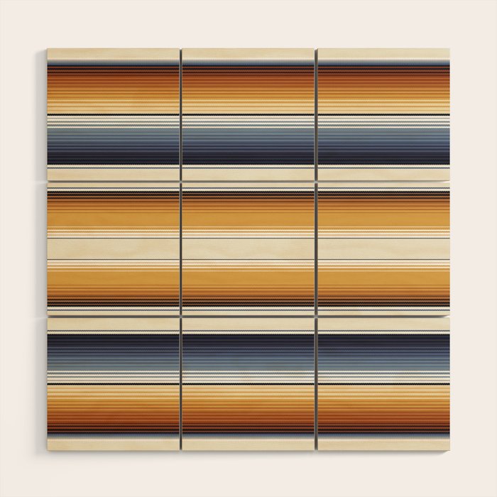 Indigo Blue, Amber Brown and Navajo White Southwest Serape Blanket Stripes Wood Wall Art Gallery Image 1