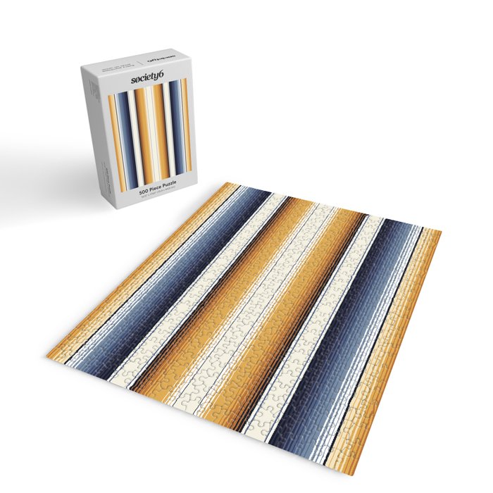 Indigo Blue, Amber Brown and Navajo White Southwest Serape Blanket Stripes Jigsaw Puzzle Gallery Image 2