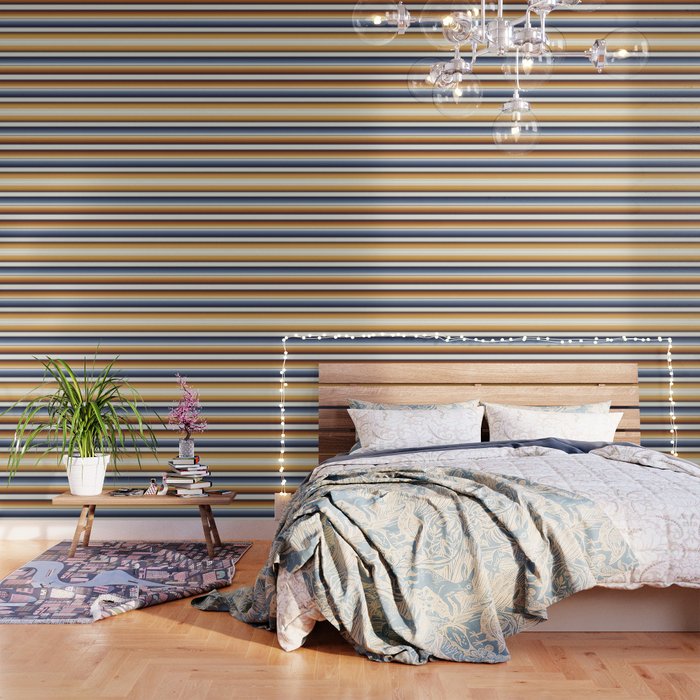 Indigo Blue, Amber Brown and Navajo White Southwest Serape Blanket Stripes Wallpaper Gallery Image 3