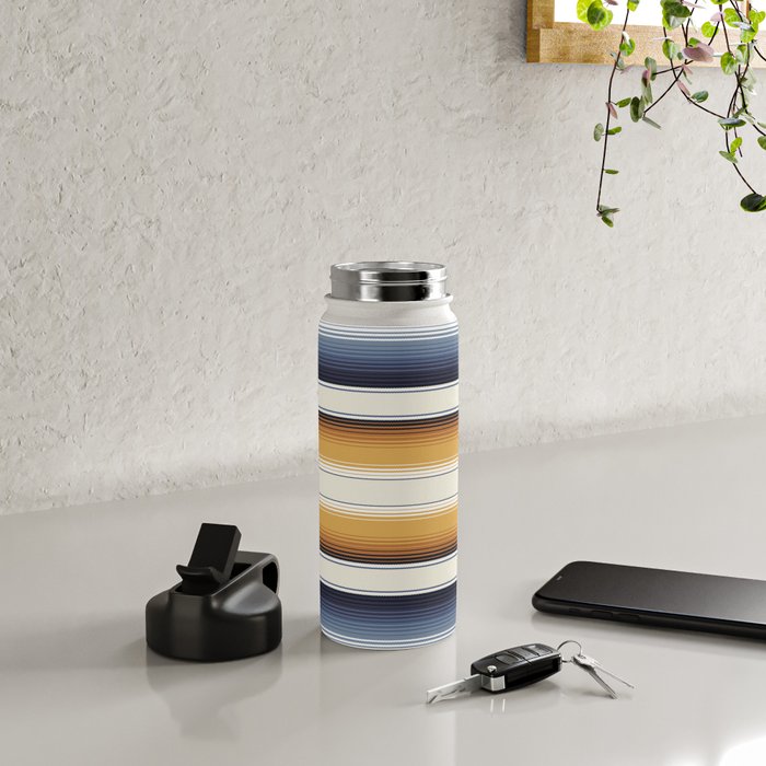 Indigo Blue, Amber Brown and Navajo White Southwest Serape Blanket Stripes Water Bottle Gallery Image 4