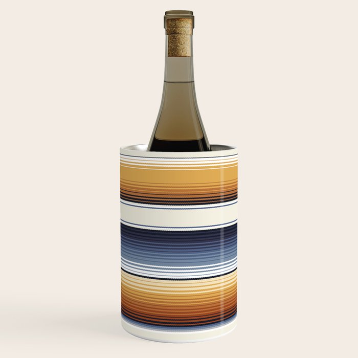 Indigo Blue, Amber Brown and Navajo White Southwest Serape Blanket Stripes Wine Chiller Gallery Image 1