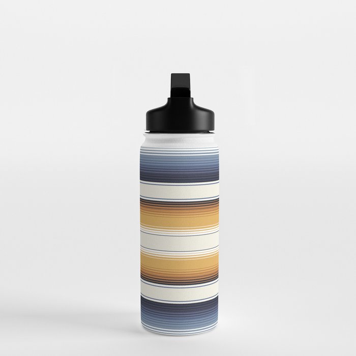 Indigo Blue, Amber Brown and Navajo White Southwest Serape Blanket Stripes Water Bottle Gallery Image 3
