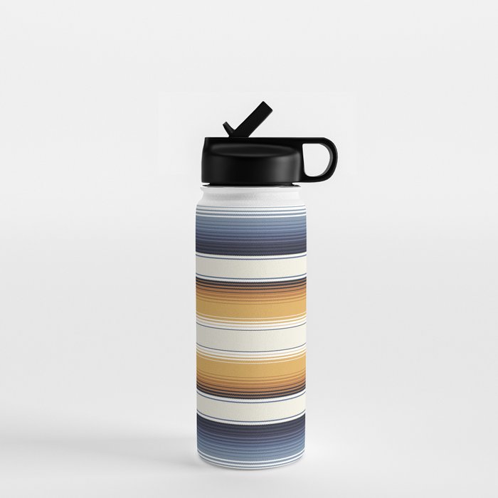 Indigo Blue, Amber Brown and Navajo White Southwest Serape Blanket Stripes Water Bottle