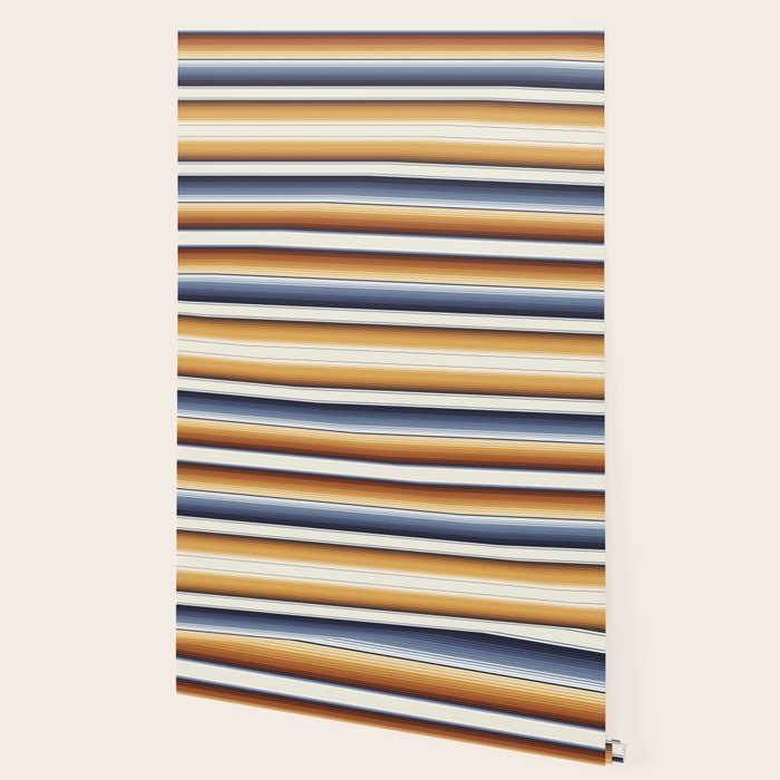 Indigo Blue, Amber Brown and Navajo White Southwest Serape Blanket Stripes Wallpaper Gallery Image 2