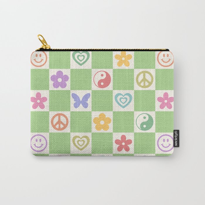 Peace & Love Retro Nostalgia Green Checker Carry All Pouch Gallery Image 1