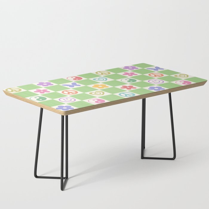 Peace & Love Retro Nostalgia Green Checker Coffee Table Gallery Image 1