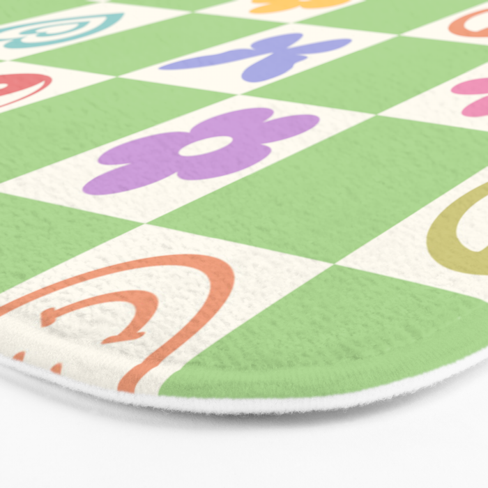 Peace & Love Retro Nostalgia Green Checker Bath Mat Gallery Image 3