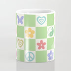 Peace & Love Retro Nostalgia Green Checker Coffee Mug Gallery Image 4