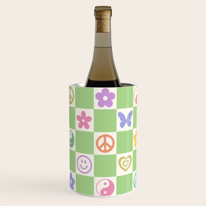 Peace & Love Retro Nostalgia Green Checker Wine Chiller Gallery Image 2