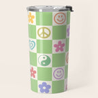 Peace & Love Retro Nostalgia Green Checker Travel Mug Gallery Image 2