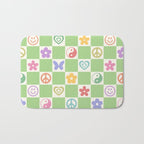 Peace & Love Retro Nostalgia Green Checker Bath Mat Gallery Image 1