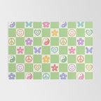 Peace & Love Retro Nostalgia Green Checker Rug Gallery Image 2