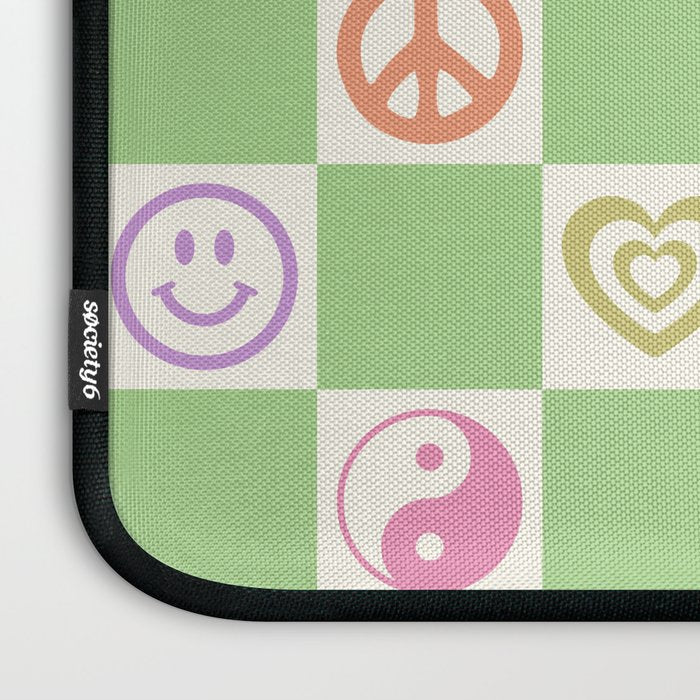 Peace & Love Retro Nostalgia Green Checker Laptop Sleeve Gallery Image 3