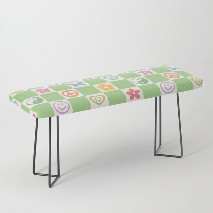 Peace & Love Retro Nostalgia Green Checker Bench Gallery Image 1