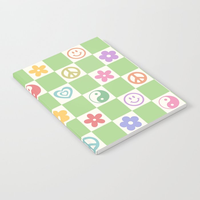 Peace & Love Retro Nostalgia Green Checker Notebook Gallery Image 1