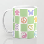 Peace & Love Retro Nostalgia Green Checker Coffee Mug Gallery Image 3