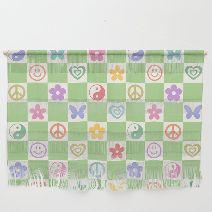 Peace & Love Retro Nostalgia Green Checker Wall Hanging Gallery Image 1