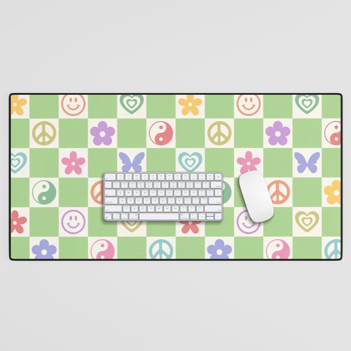 Peace & Love Retro Nostalgia Green Checker Desk Mat Gallery Image 1