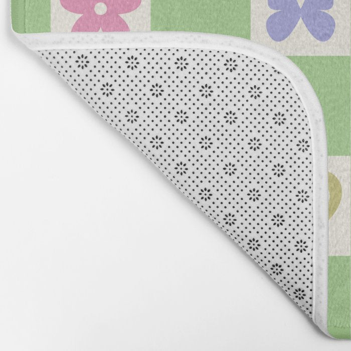 Peace & Love Retro Nostalgia Green Checker Bath Mat Gallery Image 2