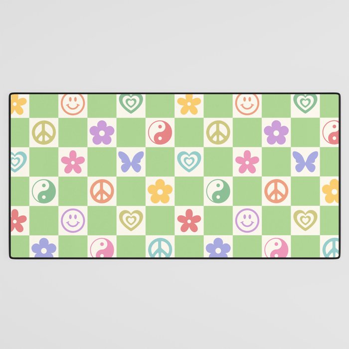 Peace & Love Retro Nostalgia Green Checker Desk Mat Gallery Image 3