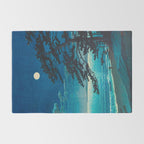 Vintage Japanese Woodblock Print Moonlight Over Ocean Japanese Landscape Tall Tree Silhouette Rug Gallery Image 2