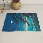 Vintage Japanese Woodblock Print Moonlight Over Ocean Japanese Landscape Tall Tree Silhouette Rug Gallery Image 1