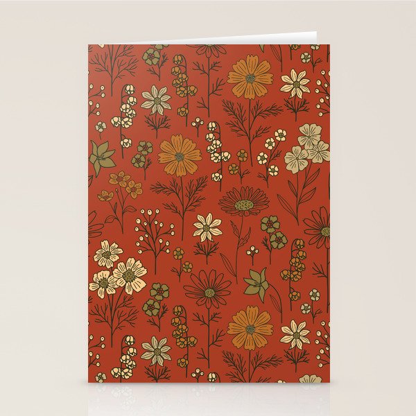 Burnt Orange & Olive Green Floral Stationery Card Gallery Image 1