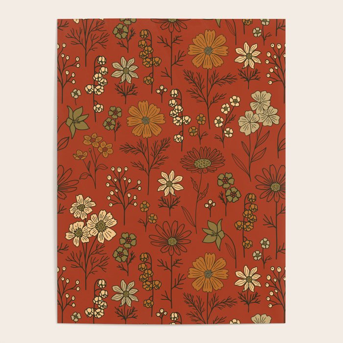 Burnt Orange & Olive Green Floral Poster Gallery Image 4