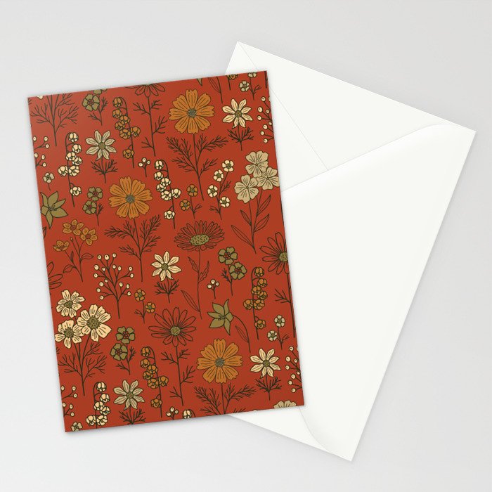 Burnt Orange & Olive Green Floral Stationery Card Gallery Image 2