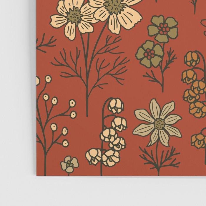 Burnt Orange & Olive Green Floral Poster Gallery Image 3