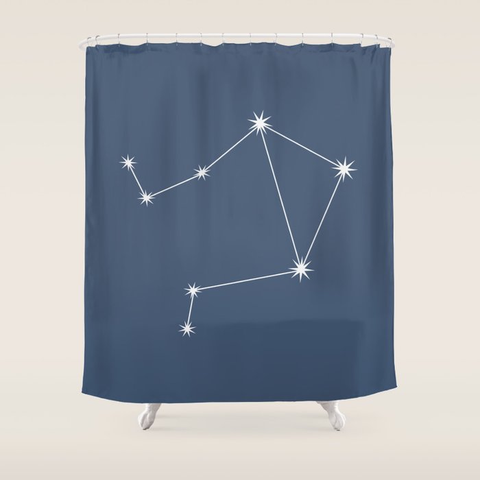 Libra Zodiac Star Constellation Line Art Neutral Blue Shower Curtain Gallery Image 1
