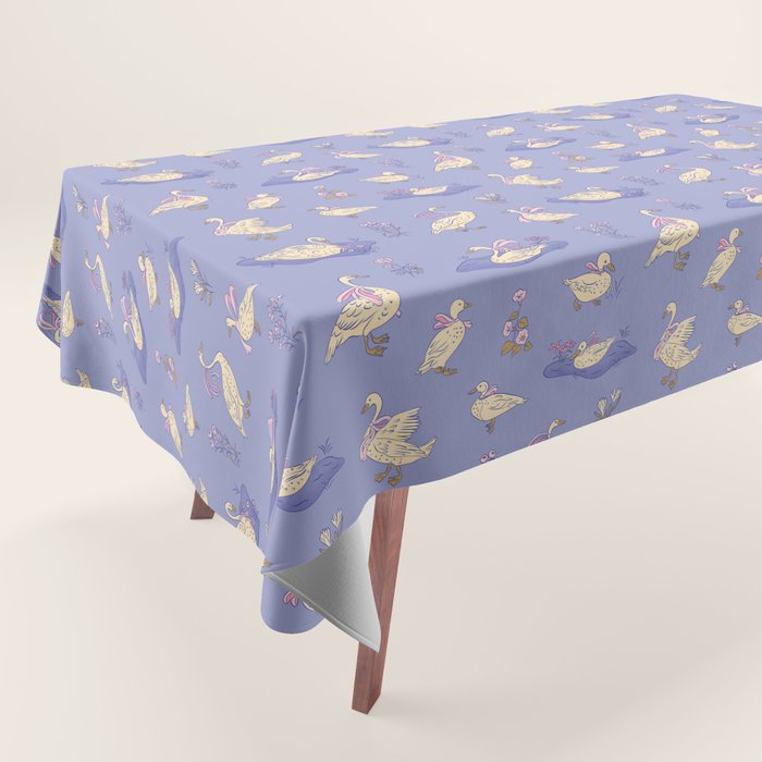 Swans With Bows - Ducks And Flowers Tablecloth Gallery Image 1