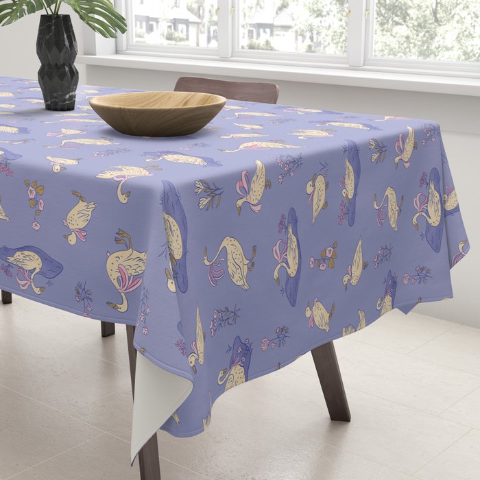 Swans With Bows - Ducks And Flowers Tablecloth Gallery Image 3