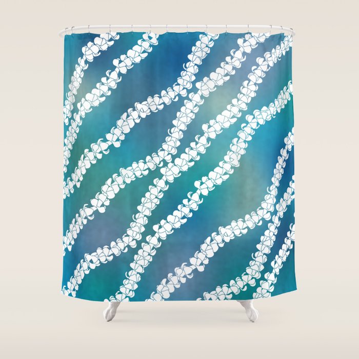 Puakenikeni single lei art on blue Shower Curtain Gallery Image 1
