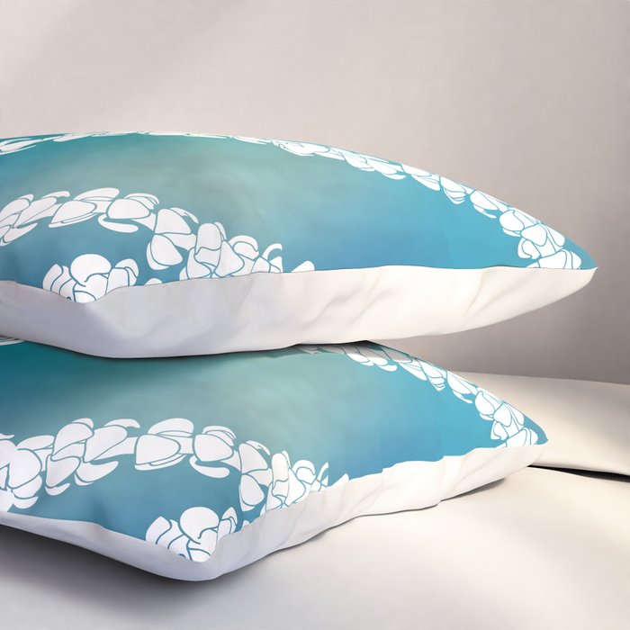 Puakenikeni single lei art on blue Pillow Sham Gallery Image 3