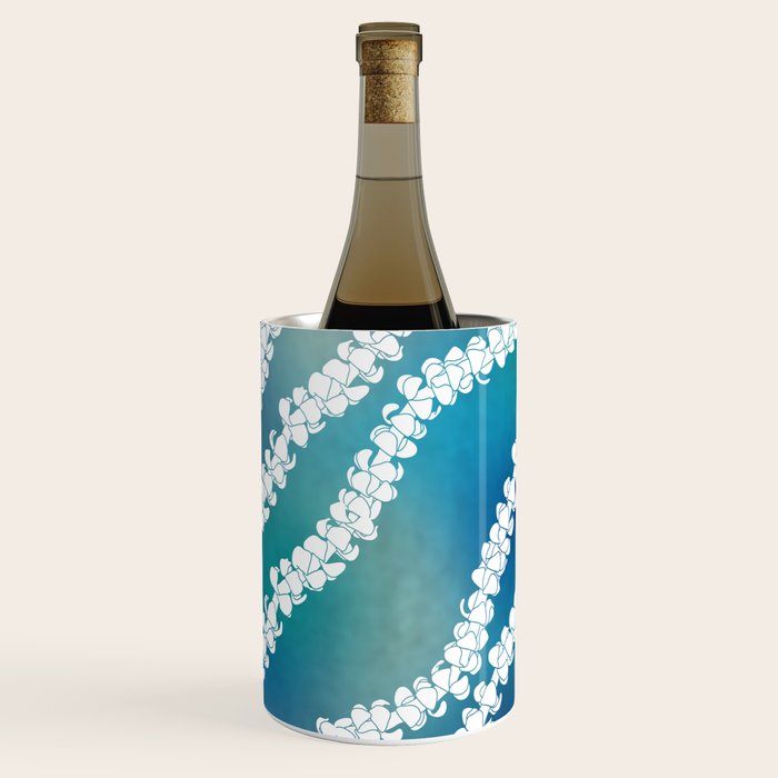 Puakenikeni single lei art on blue Wine Chiller Gallery Image 3