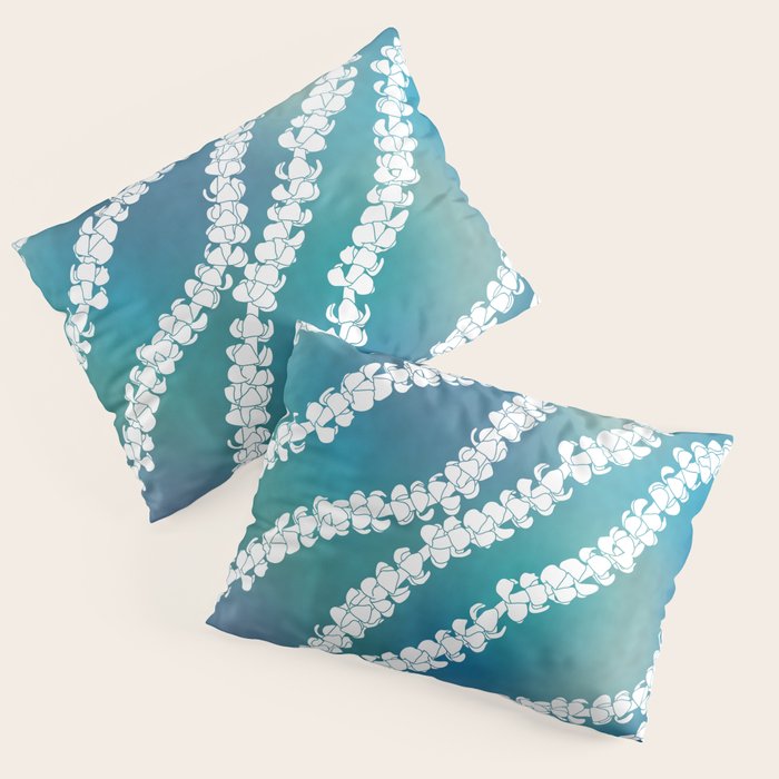 Puakenikeni single lei art on blue Pillow Sham Gallery Image 3
