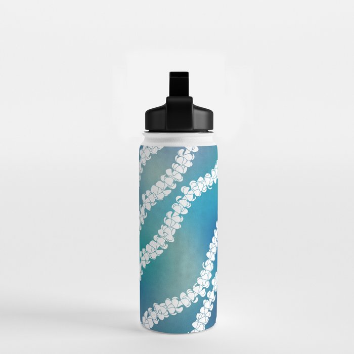 Puakenikeni single lei art on blue Water Bottle Gallery Image 2