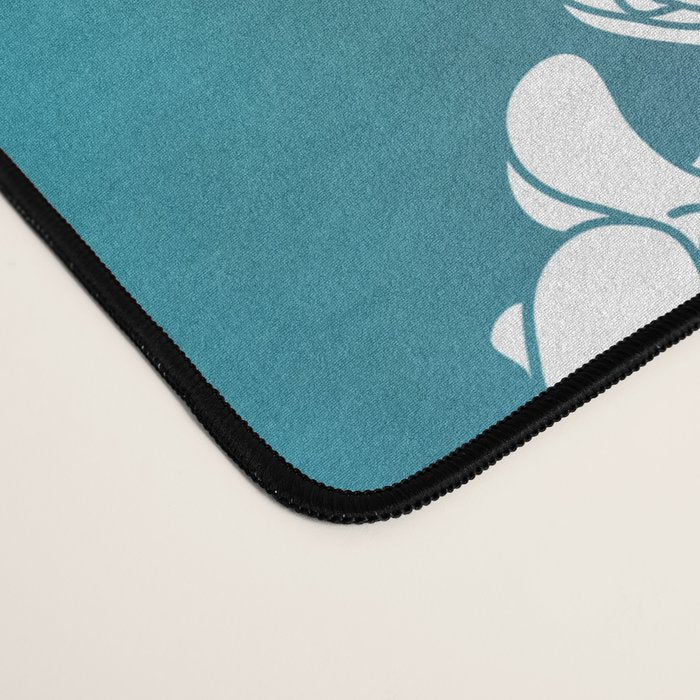 Puakenikeni single lei art on blue Desk Mat Gallery Image 4