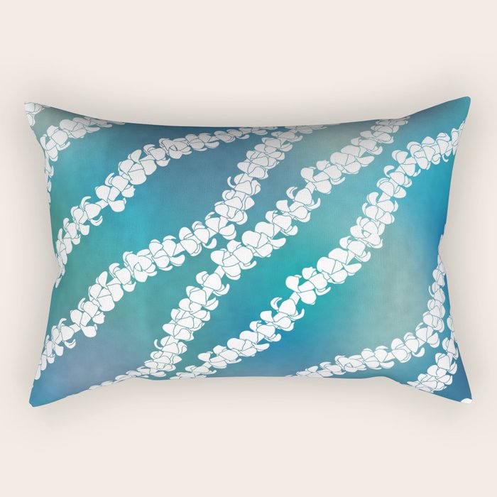 Puakenikeni single lei art on blue Rectangular Pillow Gallery Image 2